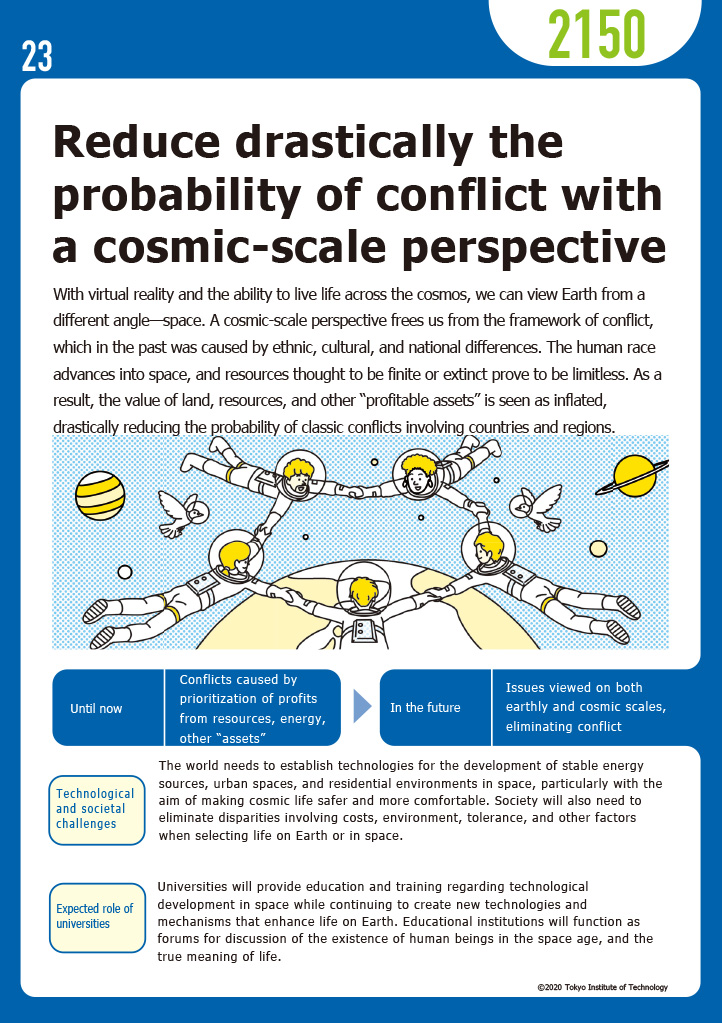 Reduce drastically the probability of conflict with a cosmic-scale perspective